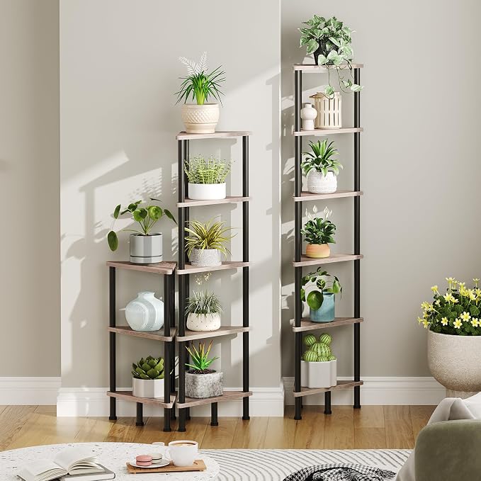 HOOBRO Corner Shelf Stand, Industrial 6-Tier Corner Bookshelf - Image 8