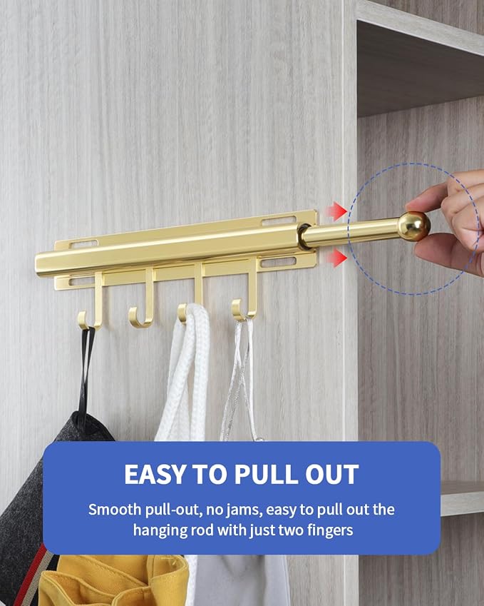 BaiNong Valet Rod for Closets Pull Out 12" Gold - Image 3