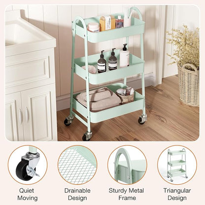 NEWBULIG 3-Tier Metal Rolling Cart - Image 2