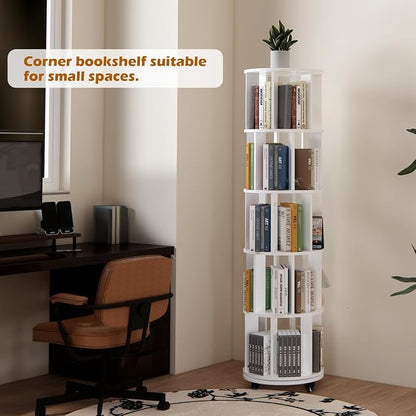 5 Tier Rotating Bookshelf Tower, 360° Rotating Bookshelf - Image 3