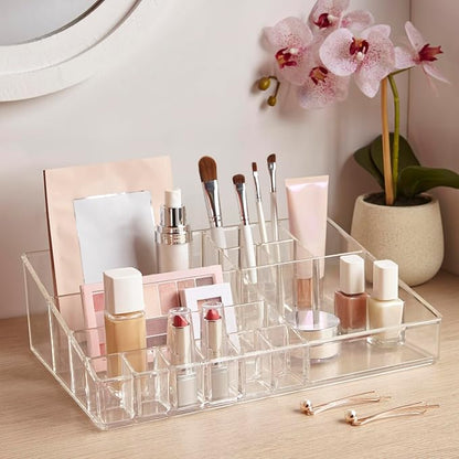 STORi Audrey Clear Vanity Makeup Organizer | 15-Compartment Holder - Image 8
