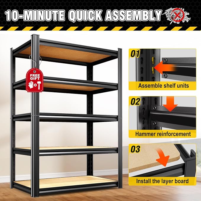 3 Pack Garage Shelving Heavy Duty Storage Shelves, Metal Adjustable Shelving - Image 7