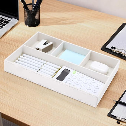 KINGFOM PU Leather Desk Drawer Organizer, 4 Compartment Office Supplies - Image 4