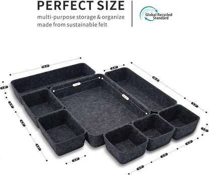 Welaxy Minimalist Felt Desk Drawer Organizer 8-Piece Charcoal Storage Bins - Image 7