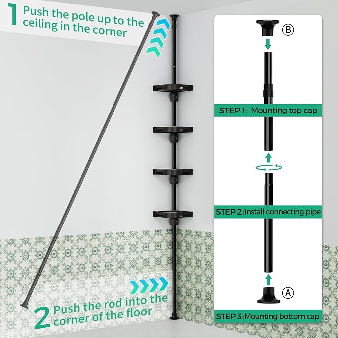 shuang qing 4-Tier Corner Shower Caddy Tension Pole Organizer - Image 6