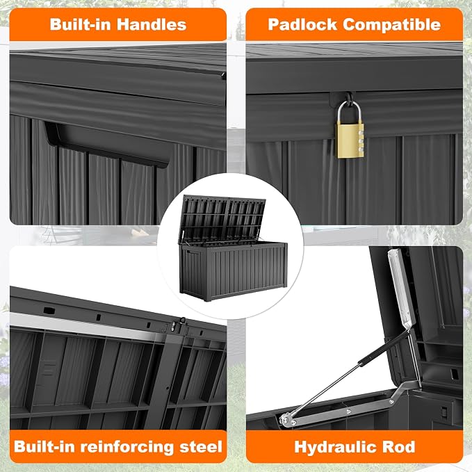 200 Gallon Resin Deck Box, Lockable Patio Outdoor Storage Box - Image 2
