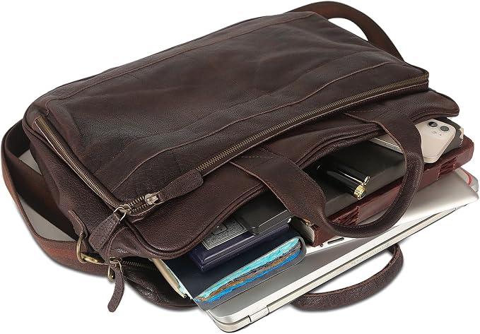 Leather briefcase 18 Inch Laptop Messenger Bags - Image 4