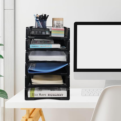 6 Pack Stackable Letter Trays, Plastic File Organizer Tray | Desktop Document - Image 6