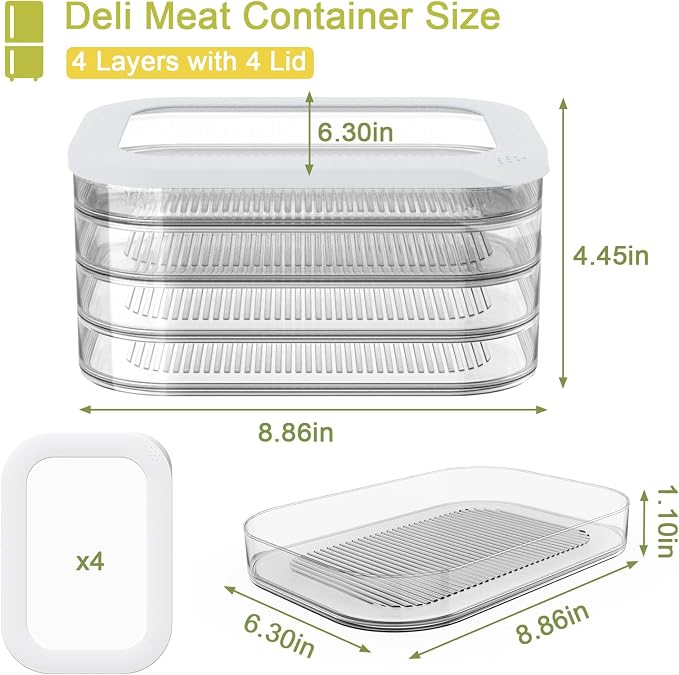 4 Pcs Deli Meat Container for Fridge, Stackable Bacon Lunch Meat Container for - Image 3