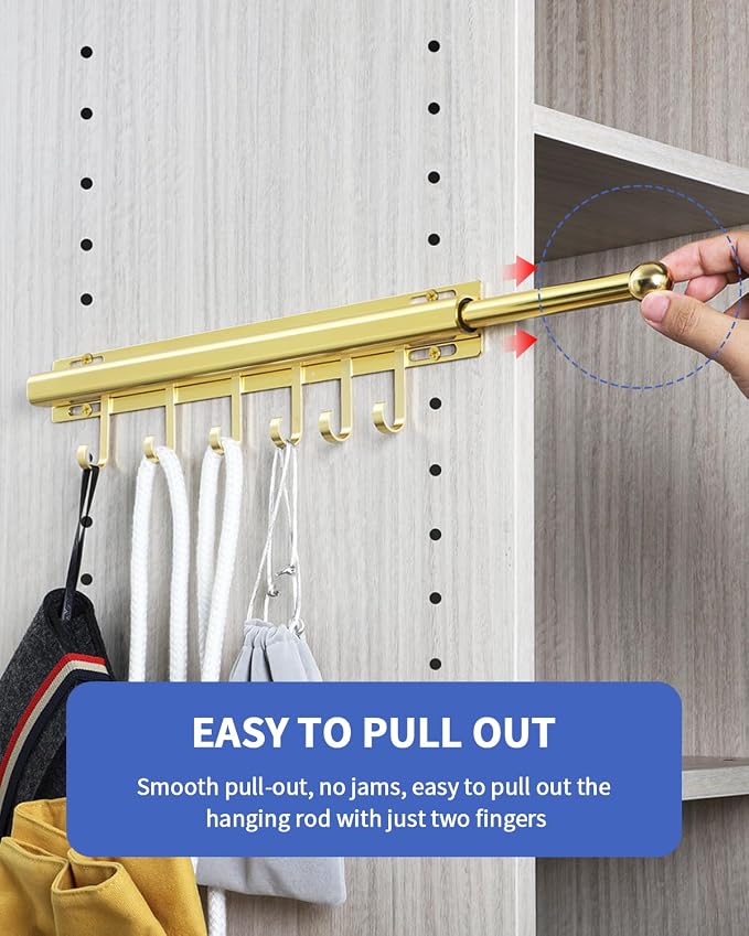 BaiNong Valet Rod for Closets Pull Out 16.5" Gold - Image 3