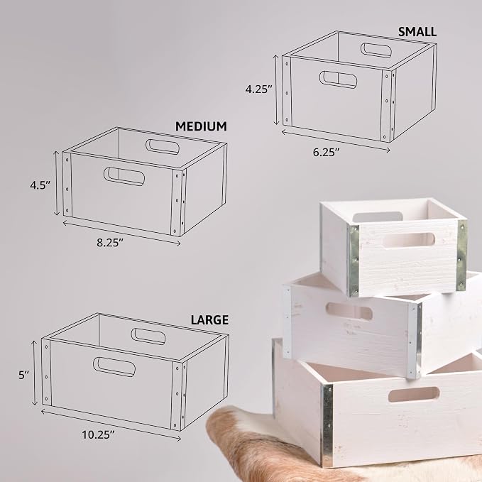 wald imports - Set of 3 Rustic Whitewash Wooden Crates - Image 5