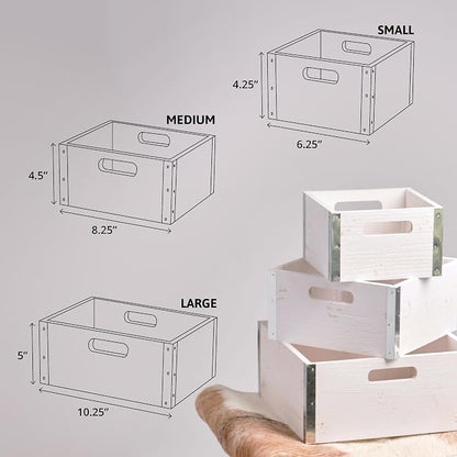 wald imports - Set of 3 Rustic Whitewash Wooden Crates - Image 5