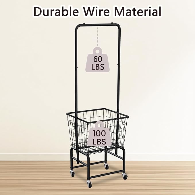 Rolling Laundry Cart with Wheels, Extra Large Laundry Hamper Basket Organizer - Image 8