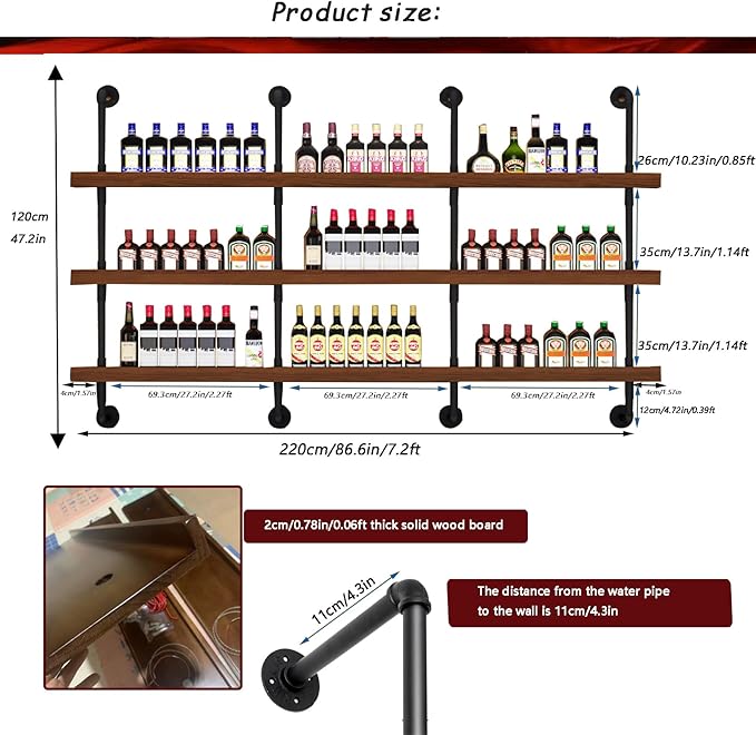 86.6in Large Wine Rack with LED Light Solid Wood Wall Mounted Wine Rack - Image 2