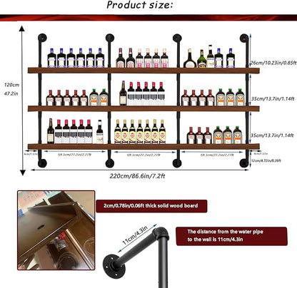 86.6in Large Wine Rack with LED Light Solid Wood Wall Mounted Wine Rack - Image 2