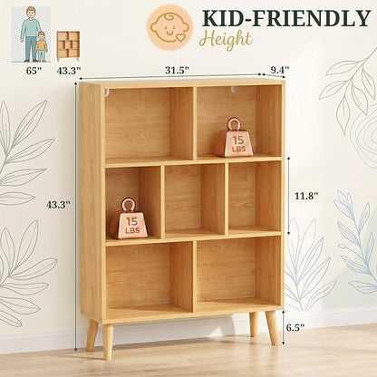 7 Cube Bookshelf, 3 Tier Mid-Century Modern Bookcase - Image 3