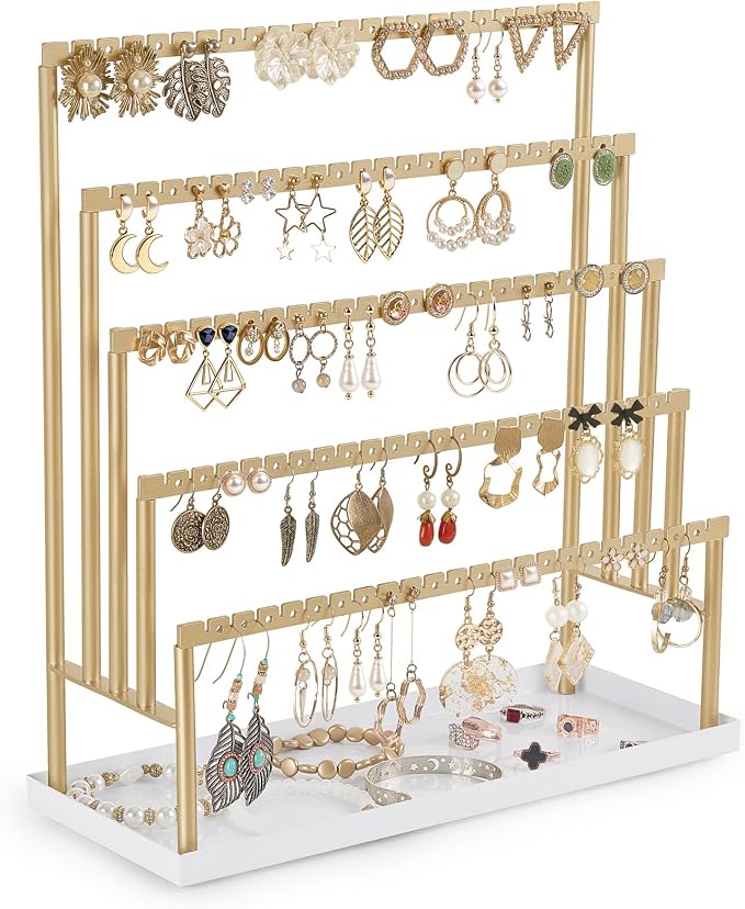 Mkono 5-Tier Earring Holder Organizer Metal Jewelry Display Stand by Mkono