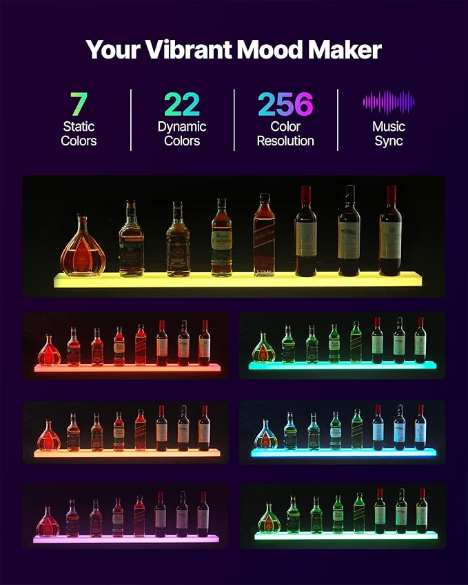 VEVOR LED Lighted Liquor Bottle Display, 1 Tier 48 Inches Whiskey Rack - Image 3