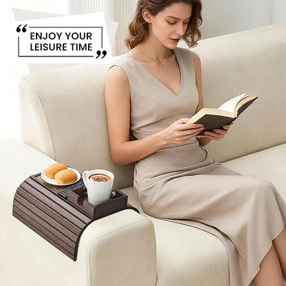 Bamboo Sofa Arm Tray Table, Foldable Couch Cup Holder, Anti-Slip Wide Couch Arm - Image 3