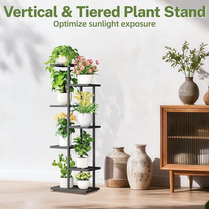 iDavosic.ly Plant Stand with Grow Light Indoor Outdoor, 6-Tier Tall Metal - Image 7