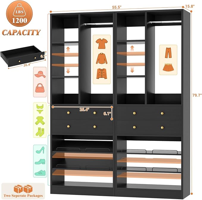 Besiost Closet System, 55.5"/4.6 FT Closet Organizer System - Image 3