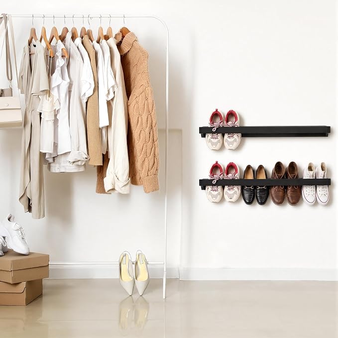 Wenqik 2 Pcs Wall Mounted Wooden Shoe Rack 30 Inch Rustic Wood Wall Hanging - Image 6