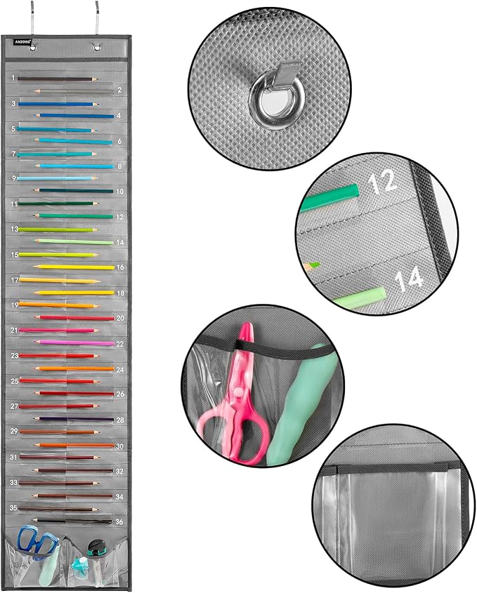 Hanging Pencil Holder Classroom Pencil Parking Pocket Chart Numbered Pencil - Image 4