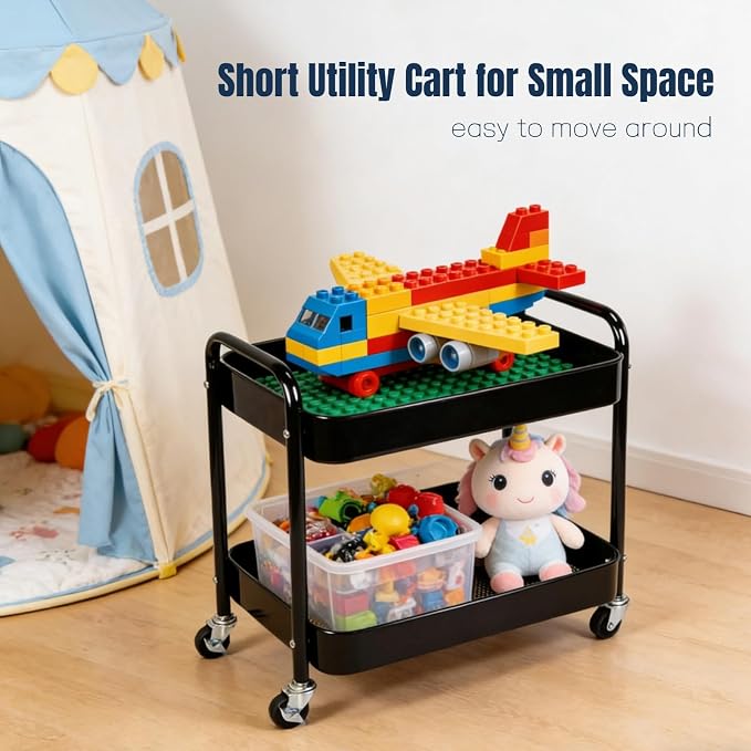 2 Pack Pantry Cart 2 Tier Small Rolling Cart - Image 8
