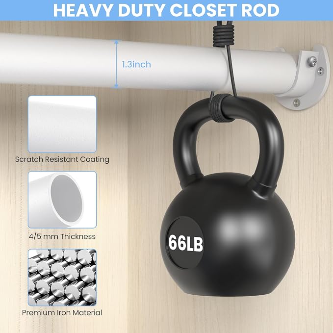 Closet Rods for Hanging Clothes, 17 to 84 Inch Heavy Duty Stepless Adjustable - Image 3
