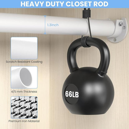 Closet Rods for Hanging Clothes, 17 to 84 Inch Heavy Duty Stepless Adjustable - Image 3