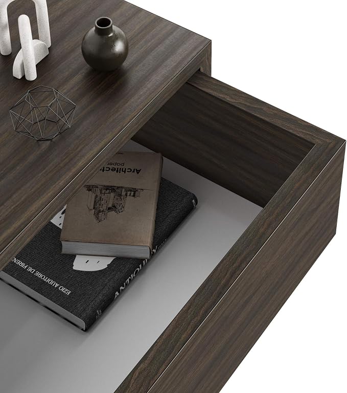 Mobili Fiver, Riccardo Wall Bedside Table, Dark Walnut, Made in Italy - Image 4