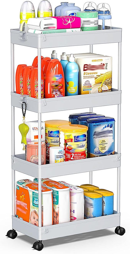SPACEKEEPER Storage Cart, 4-Tier Mobile Shelving Unit, Bathroom Rolling Cart by SPACEKEEPER