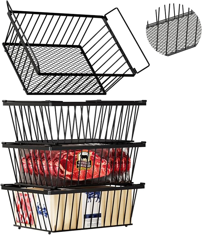 Freezer Organizer Bins ，Enhanced Leak-Proof Bottom，4 Pack Stackable Deep by ANJUBAN