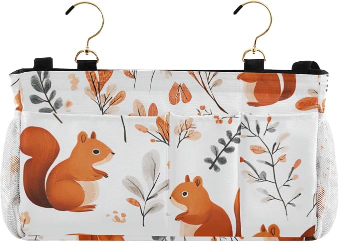 Squirrels and Fall Leaves Bedside Caddy by QwThum