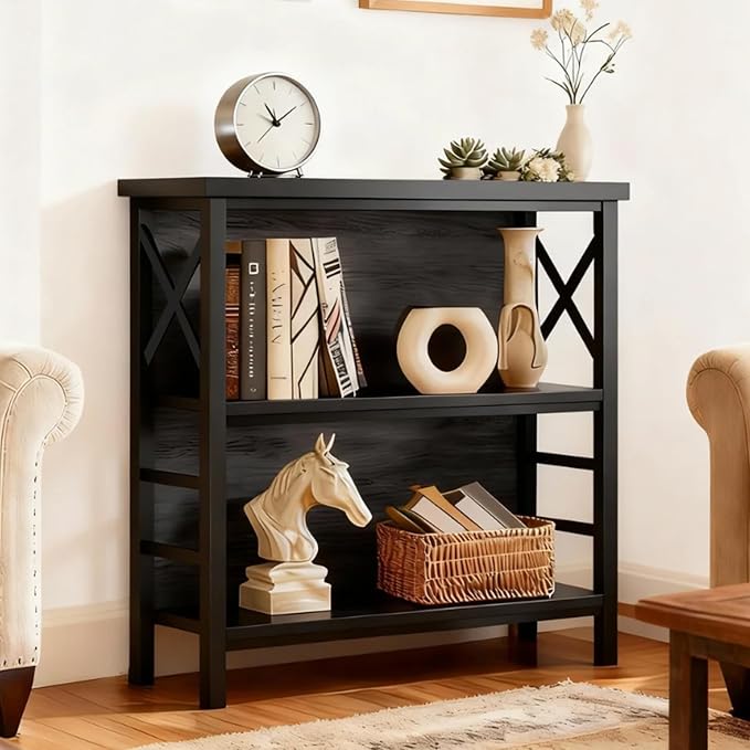 Small Bookshelf, 3 Tier Industrial Bookcase - Image 4