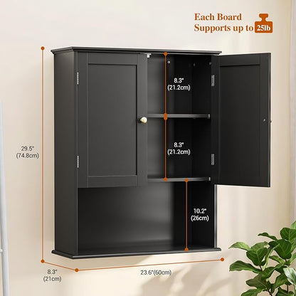 Bathroom Wall Cabinet, Over Toilet Storage Hanging Cabinet Adjustable Shelves - Image 2