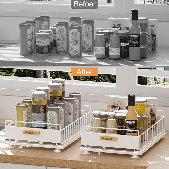 Under Sink Organizer, Single Tier Metal Pull Out Sliding Drawer Shelf - Image 5