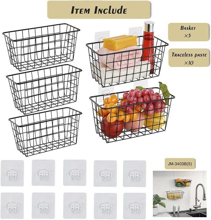 JUNCHU CHERRY 5 Pack Hanging Storage Basket, Bathroom Basket, Household Goods - Image 3