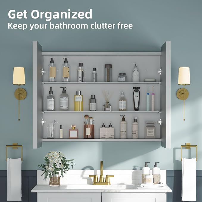 Bathroom Medicine Cabinet with Mirror 24x30Inch, Mirrored Cabinets with Sturdy - Image 8