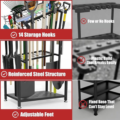 Garden Tool Organizer, 3-Tier Metal Yard Tool Rack - Image 6