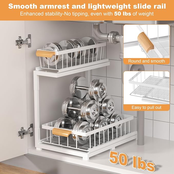 Under Sink Organizer 2 Tier, Pull Out Drawer Slides Under Sink Storage - Image 5