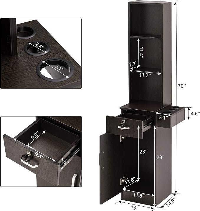 BarberPub Wall Mount Barber Station Hair Styling Drawer Storage Beauty Salon - Image 3