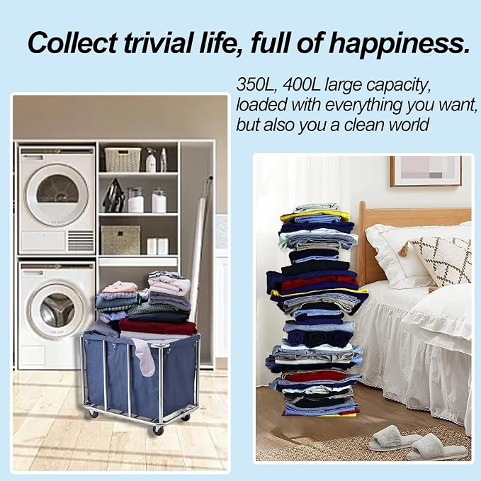 Commercial Laundry Cart with Wheels 12 Bushel Industrial Laundry Hamper Large - Image 3