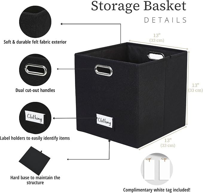 DECOMOMO Black Storage Bins, 13 inch Cube Storage Bins - Image 3