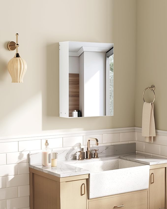 Bathroom Medicine Mirror Cabinet, 17.7'' x 23.6'', Wall-Mounted Bathroom Vanity - Image 2
