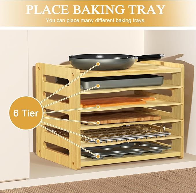 6 Tier Wooden Cabinet Tray Dividers, Kitchen Vertical Tray Divider Organizer - Image 5