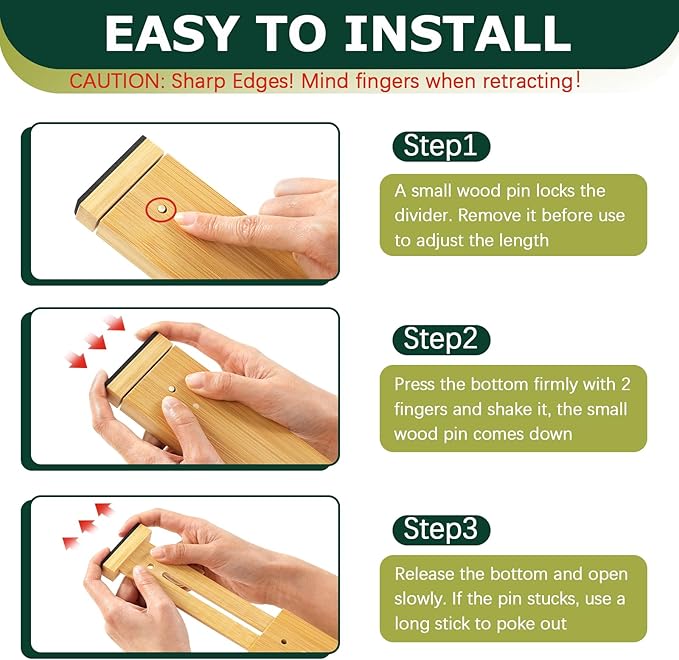Lzerking Kitchen Drawer Dividers 6 Pack Bamboo Drawer | 17-22" Adjustable - Image 3