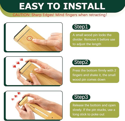 Lzerking Kitchen Drawer Dividers 6 Pack Bamboo Drawer | 17-22" Adjustable - Image 3