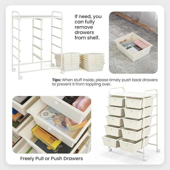 Giantex 10 Drawers Rolling Cart, Classroom Organizers, Storage Cart - Image 5