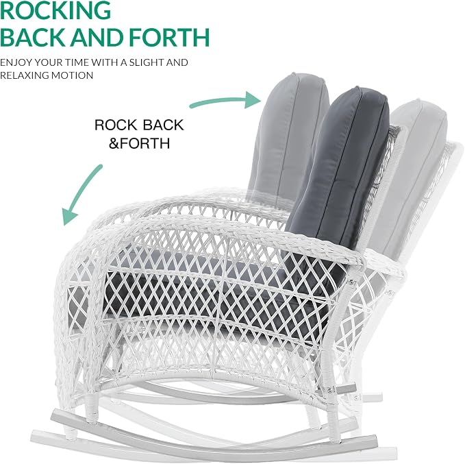 VIVIJASON Outdoor Wicker Rocking Chair, Patio Rattan Rocker Chair - Image 3